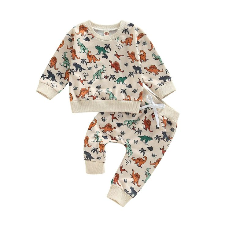 (Custom Design MOQ 5) Dinosaur Print Boys Pajamas Clothes Set