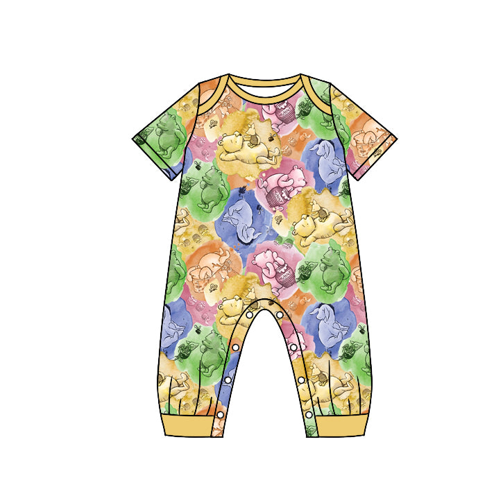 (Custom Design MOQ 5) Cartoon Bear Cute Animals Baby Boys Romper