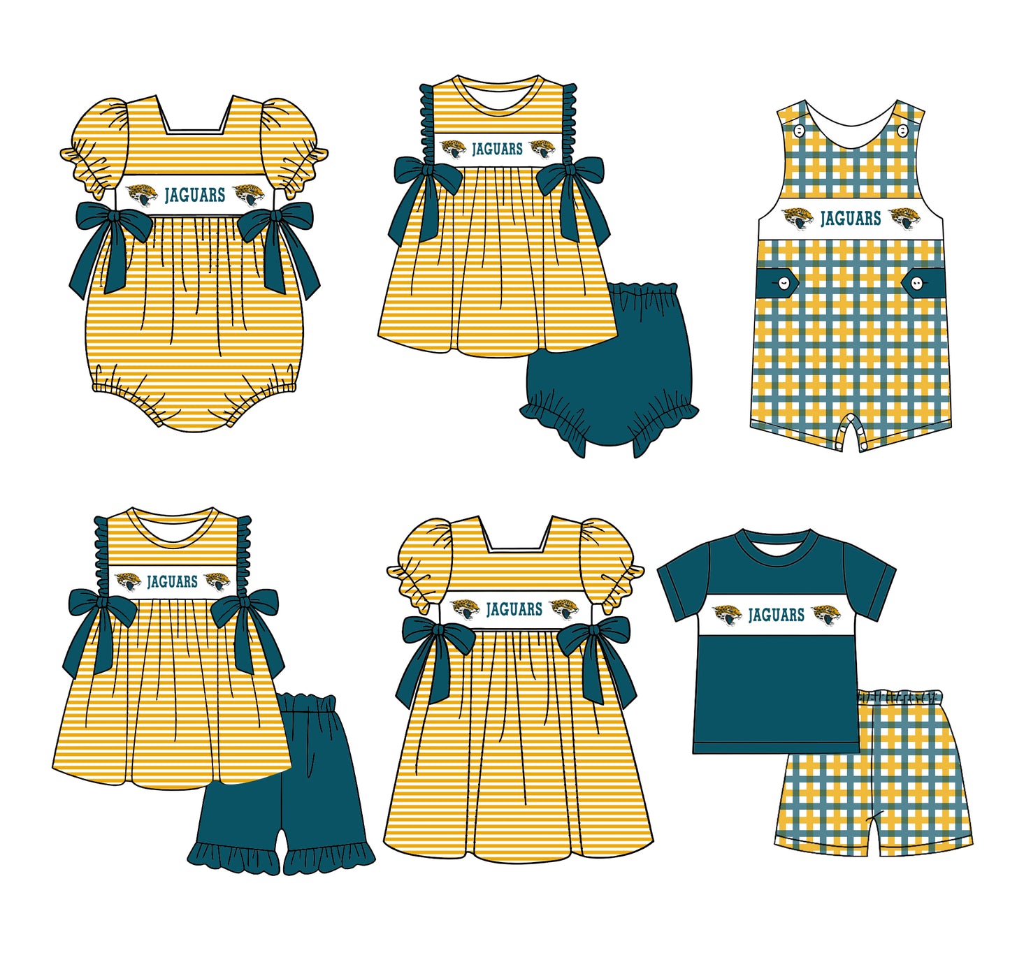 (Custom Design Preorder MOQ 5 Each Design) Team's JAGUARS Print Kids Summer Matching Clothes Sibling Wear