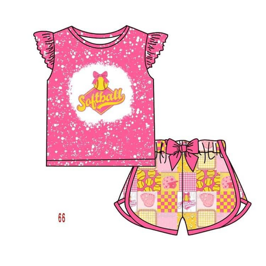 (Custom Design Preorder MOQ 5)  Softball Print Girls Summer Clothes Set