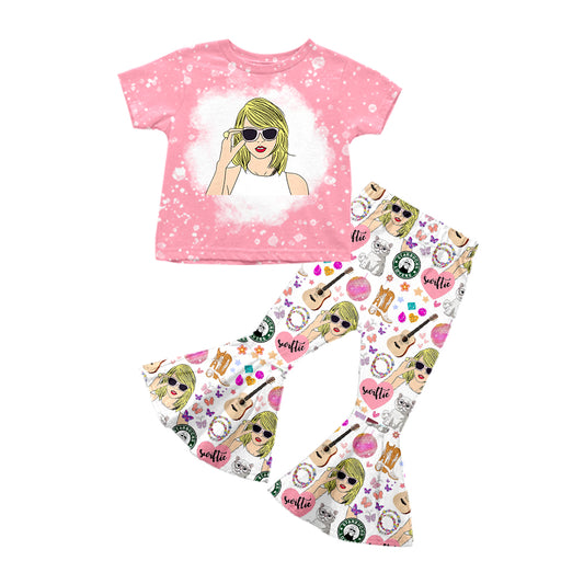 (Custom Design Preorder MOQ 5) Pink Heart Singer Print Girls Valentine's Clothes Set
