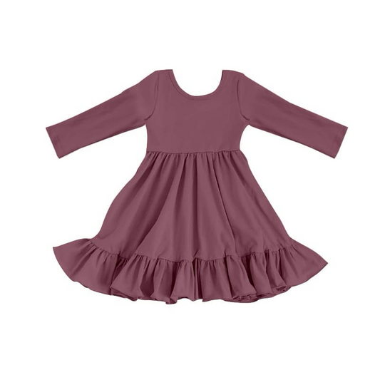 (Custom Design Preorder MOQ 5) Purple Color Girls Fall Knee Length Dress