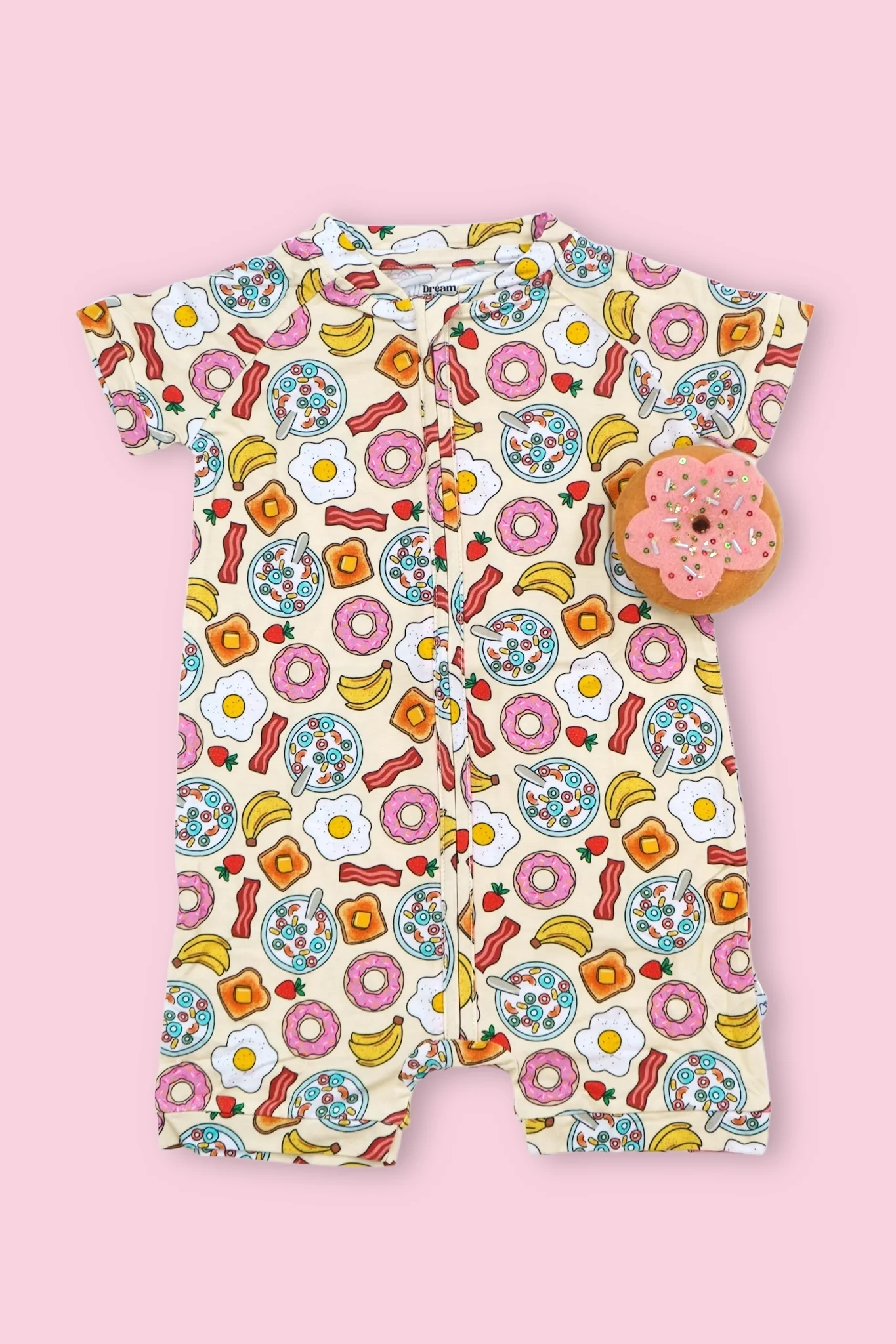 (Custom Design Preorder MOQ 5)  Food Print Baby Girls Summer Bamboo Sleeper Zipper Romper