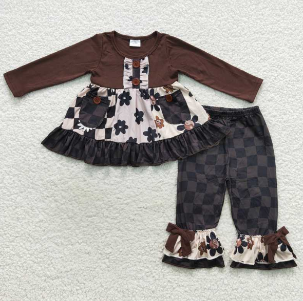 (Promotion)G3-20-9 Brown Flowers Girls Outfits