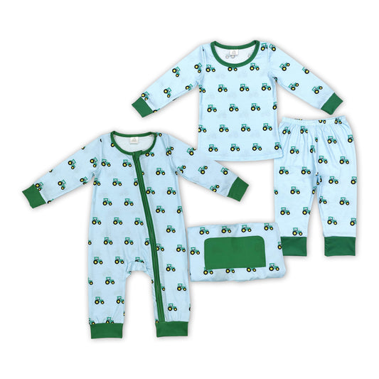 Tractors Blue Print Brothers Fall Bamboo Matching Pajams Clothes