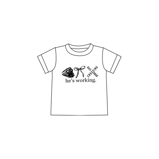(Custom Design Preorder MOQ 5 )NO.5 he's working bow Print Girls Summer Tee Shirts Top