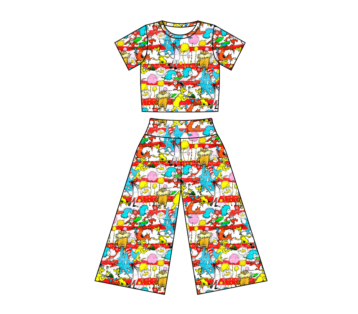 11.30(Custom Design Preorder MOQ 5) Dr.Reading Stripes Print Girls Clothes Set