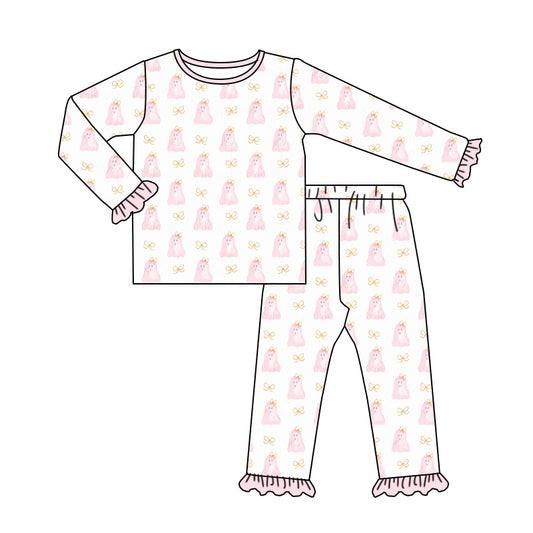 (Custom Design Preorder MOQ 5) Ghost Print Girls Halloween Pajamas Clothes Set