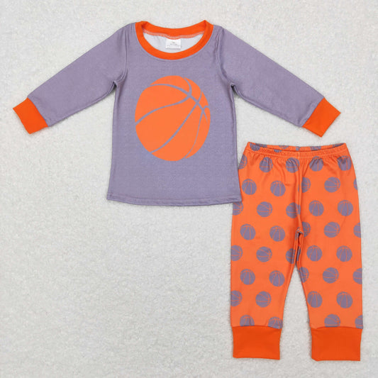 BLP0428 Orange Basketball Print Kids Clothes Set