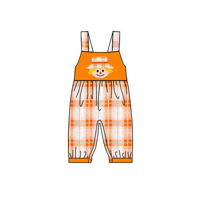 (Custom Design Preorder MOQ 5) Scarecrow Orange Plaid Print Boys Jumpsuits Baby Romper