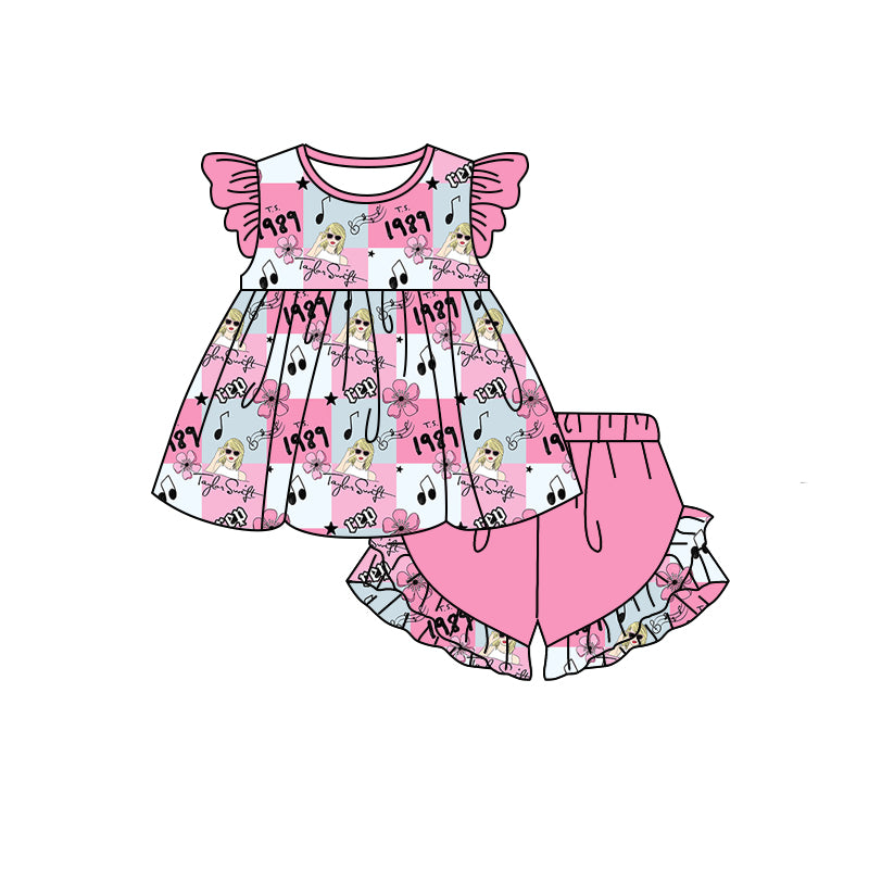 (Custom Design Preorder MOQ 5) Singer Swiftie Flowers Print Girls Summer Clothes Set