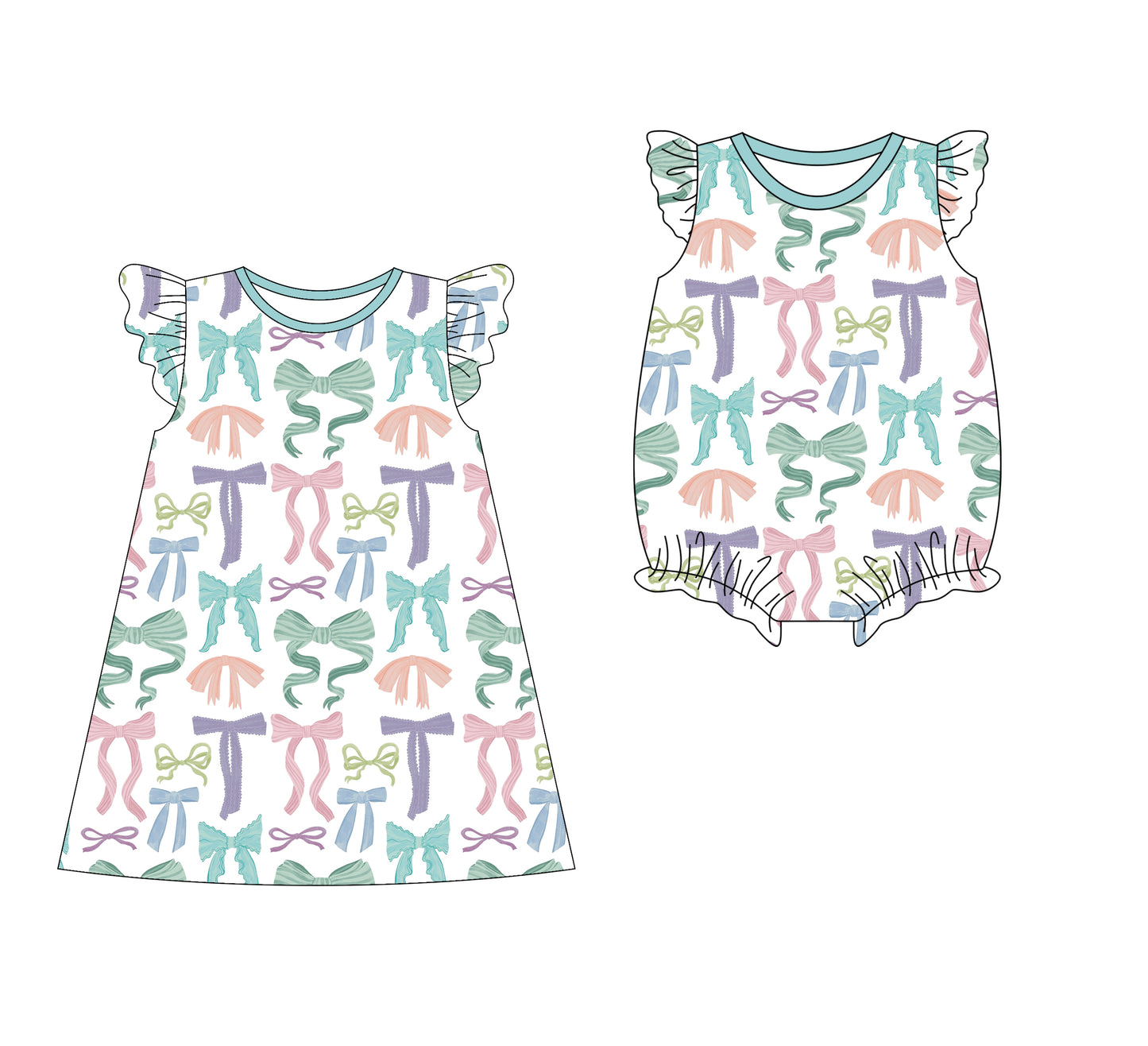 3.10(Custom Design Preorder MOQ 5 Each Design) Colorful Bows Print Girls Summer Matching Clothes Sisters Wear