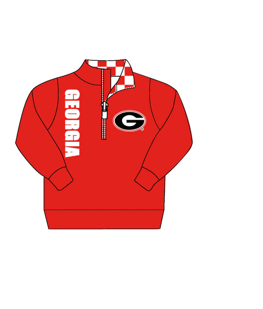 (Custom Design Preorder MOQ 5) Team's GEORGIA Red Print Kids Long Sleeve Zipper Pullover Top