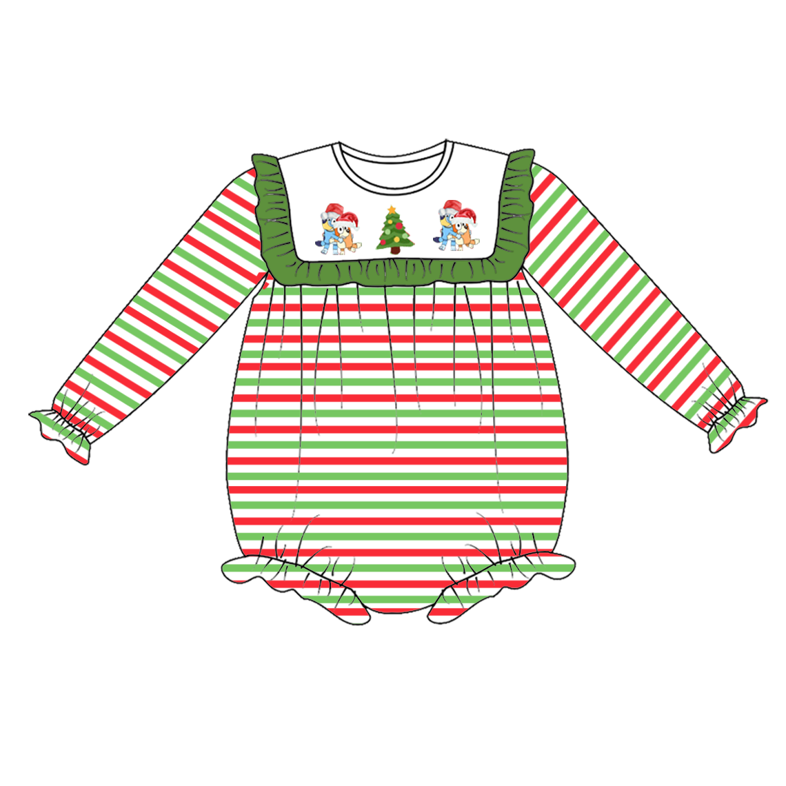 (Custom Design Preorder MOQ 5) Cartoon Dog Stripes Print Baby Girls Christmas Romper