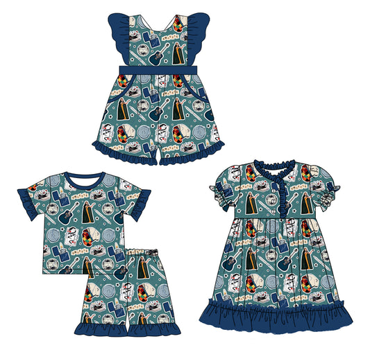 12.9(Custom Design Preorder MOQ 5 Each Design) Singer Swiftie Navy Print Girls Summer Matching Clothes Sisters Wear