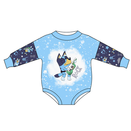 (Custom Design Preorder MOQ 5) Cartoon Dog Blue Rock Print Baby Fall Romper