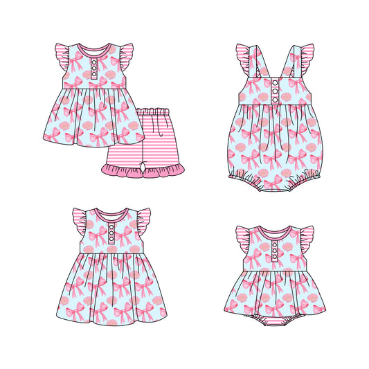 11.21(Custom Design Preorder MOQ 5 Each Design) Shell Bows Print Girls Summer Matching Clothes Sibling Wear