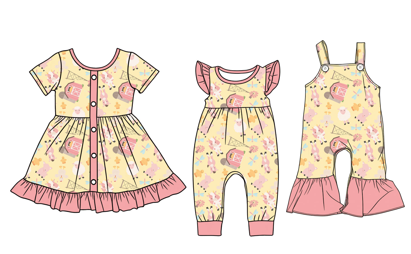 12.22(Custom Design Preorder MOQ 5 Each Design) Farm Animals Print Girls Summer Matching Clothes Sisters Wear