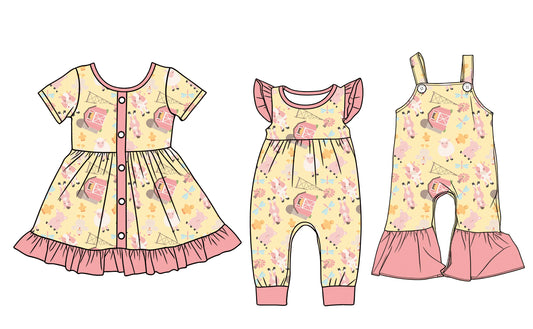 12.22(Custom Design Preorder MOQ 5 Each Design) Farm Animals Print Girls Summer Matching Clothes Sisters Wear