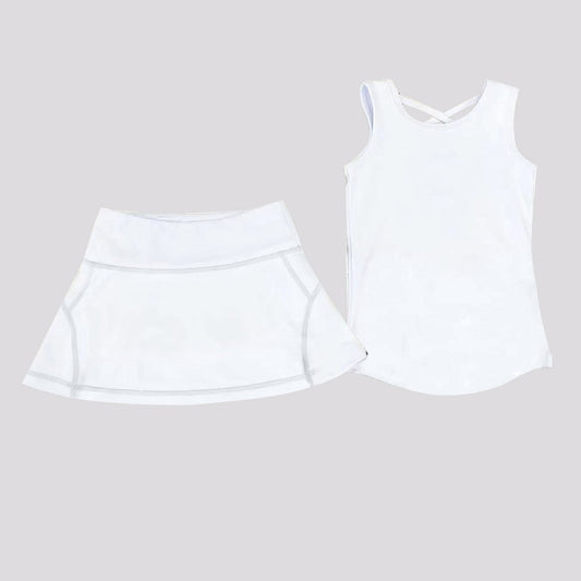 (Pre-order)GSD2651 White Color Tank Top Skirts Girls Summer Yoga Outfits