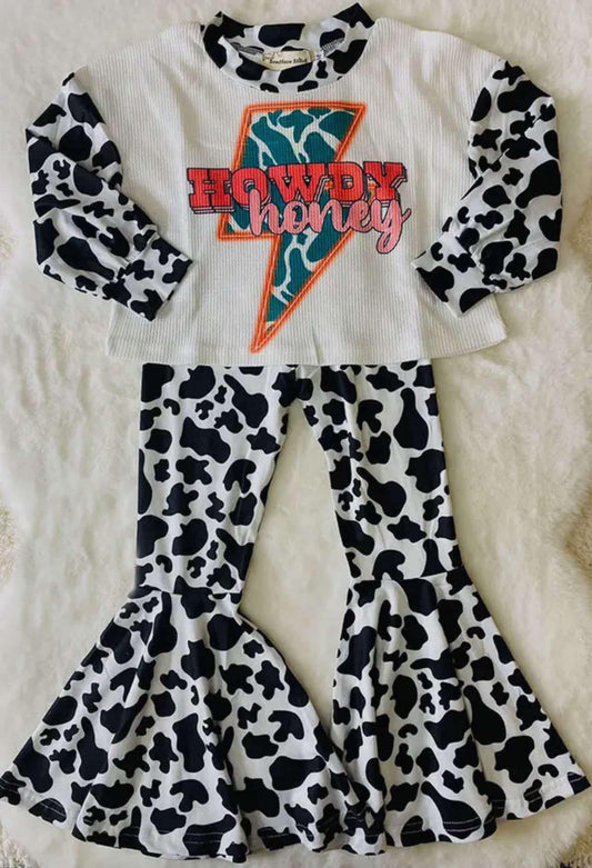 (Custom Design Preorder MOQ 5) Howdy Top Bell Pants Girls Western Clothes Set