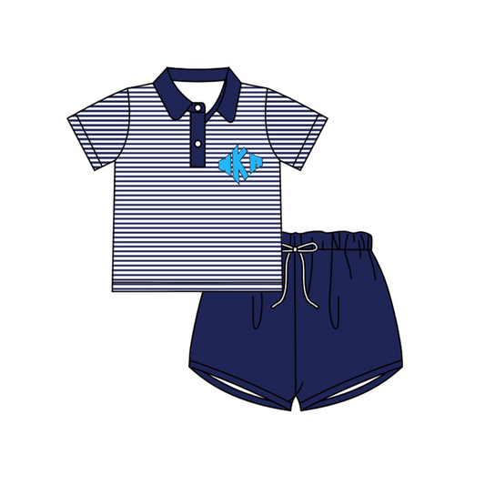 (Custom Design Preorder MOQ 5) Team's WKA Polo Top Navy Shorts Boys Summer Clothes Set