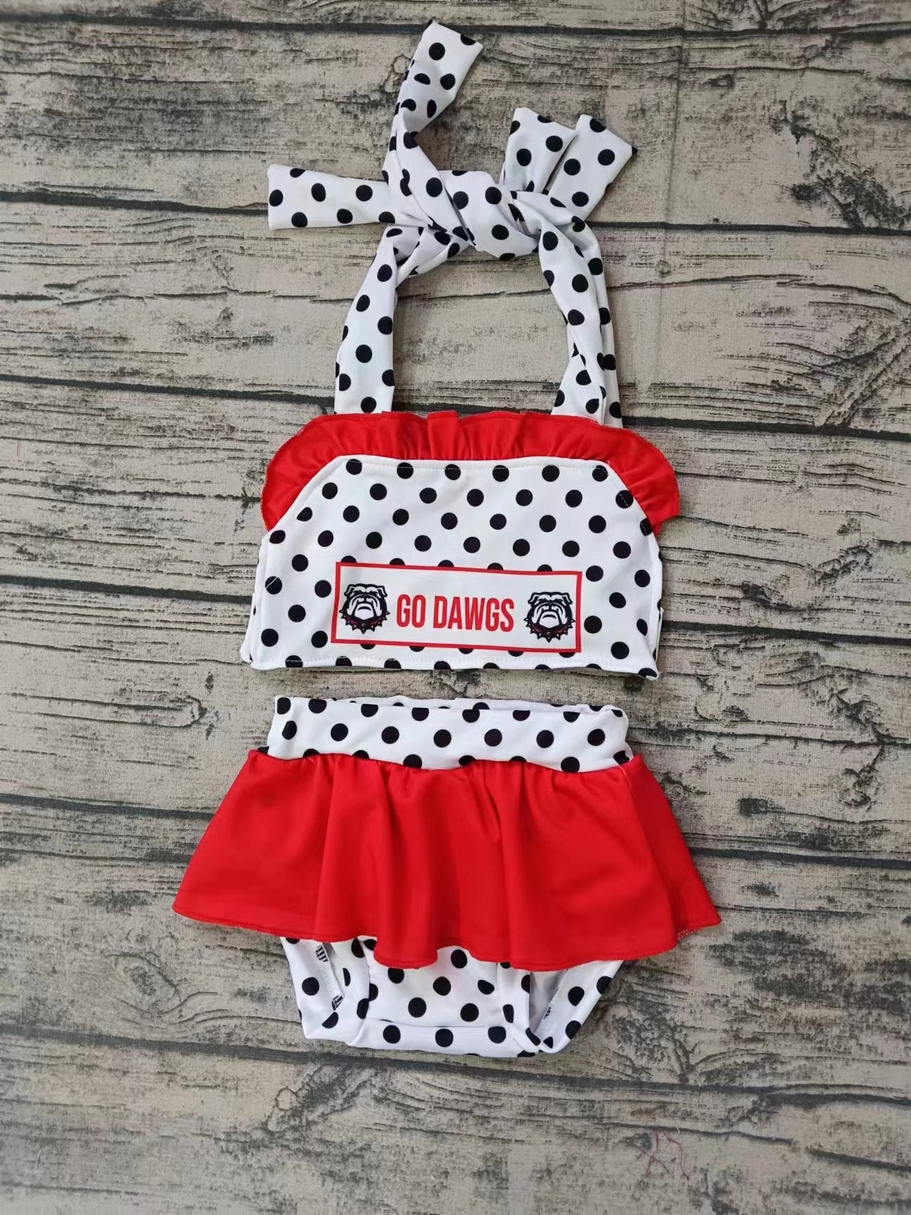 (Custom Design Preorder MOQ 5) Team's D Black Polka Dot Print Girls 2 Pieces Swimsuits