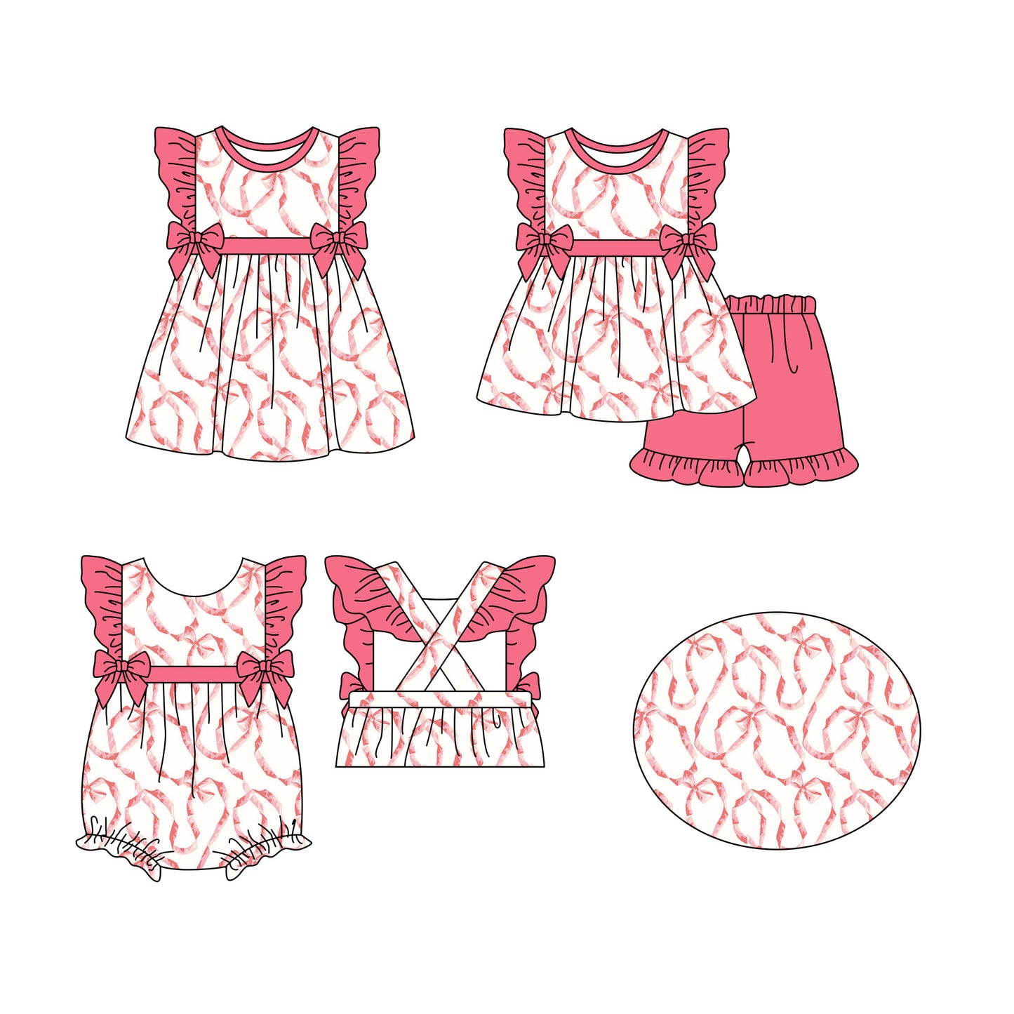 12.11(Custom Design Preorder MOQ 5 Each Design) Bows Pink Print Girls Summer Matching Clothes Sisters Wear