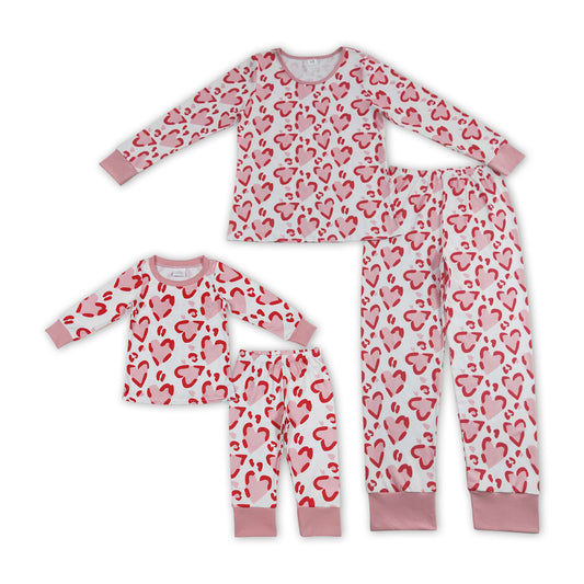 Pink Heart Print Mom and Me Valentine's Day Matching Clothes Set