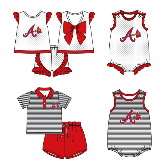(Custom Design Preorder MOQ 5 Each Design) Team's Atlanta Braves Print Kids Summer Matching Clothes Sibling Wear