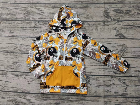 (Custom Design Preorder MOQ 3 ) Team's STEELERS Bows Print Girls Fall Zipper Hoodie Top