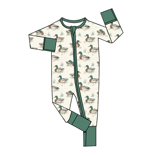 (Custom Design Preorder MOQ 5)  Duck Print Baby Boys Fall Bamboo Sleeper Zipper Romper