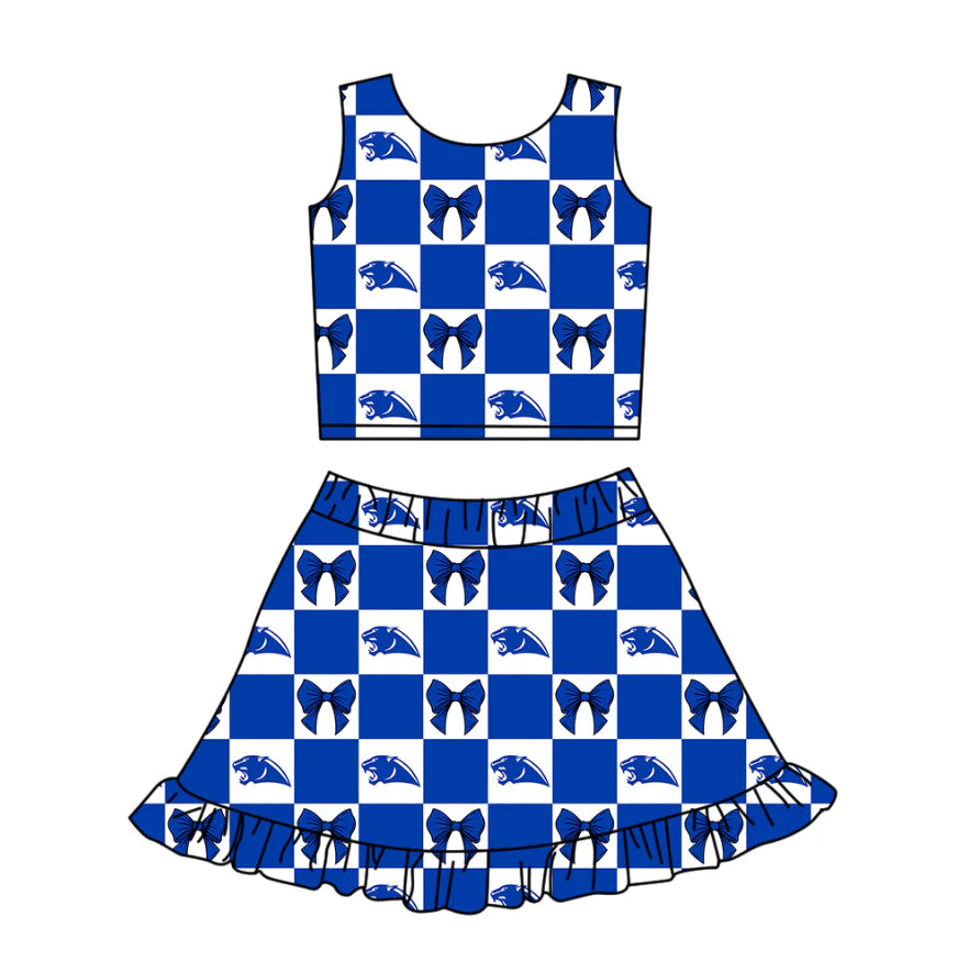 (Custom Design Preorder MOQ 5 Each Color) Team's Greenbrier Bows Plaid Print Girls Summer Clothes Sisters Matching Wear