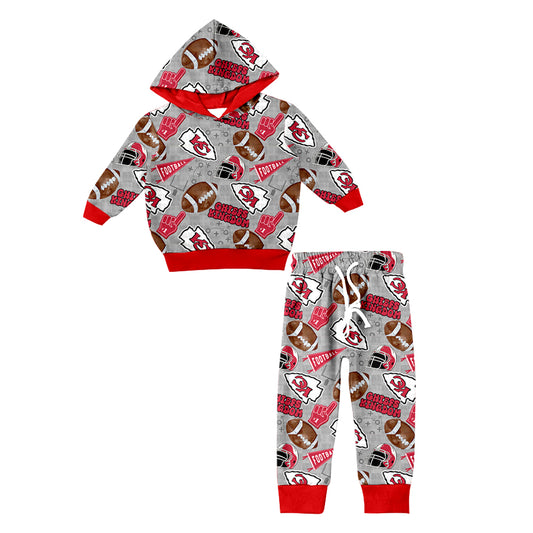 (Custom Design Preorder MOQ 5) Team's KC Gray Print Pockets Pants Kids Fall Hoodie Clothes Set