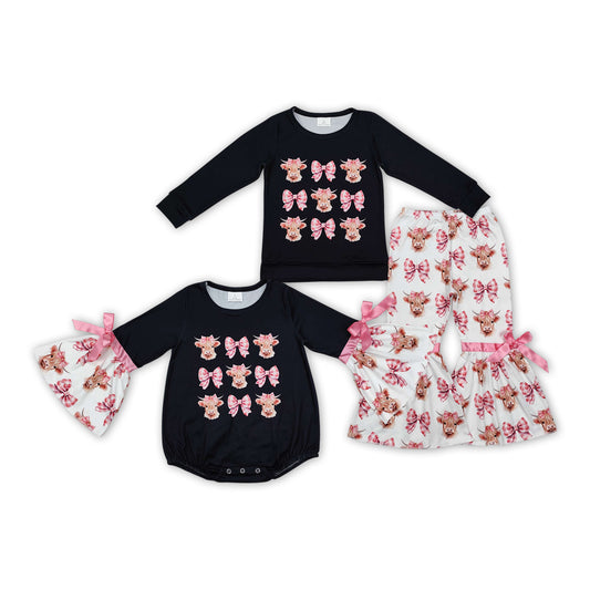 Highland Cow Bows Print Sisters Western Matching Clothes