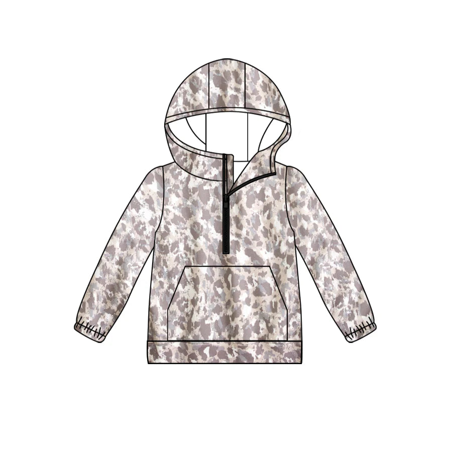 (Custom Design Preorder MOQ 5)  Light Cowhide Print Adult Hoodie Zipper Pocket Top