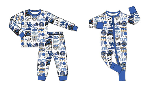 (Custom Design Preorder MOQ 5)  Team's Blue Print Baby Boys Bamboo Sleeper Zipper Romper