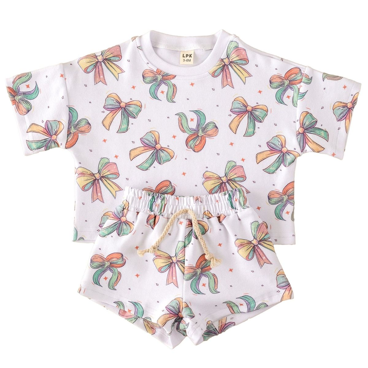 (Custom Design Preorder MOQ 5) Colorful Bows Print Girls Summer Clothes Set