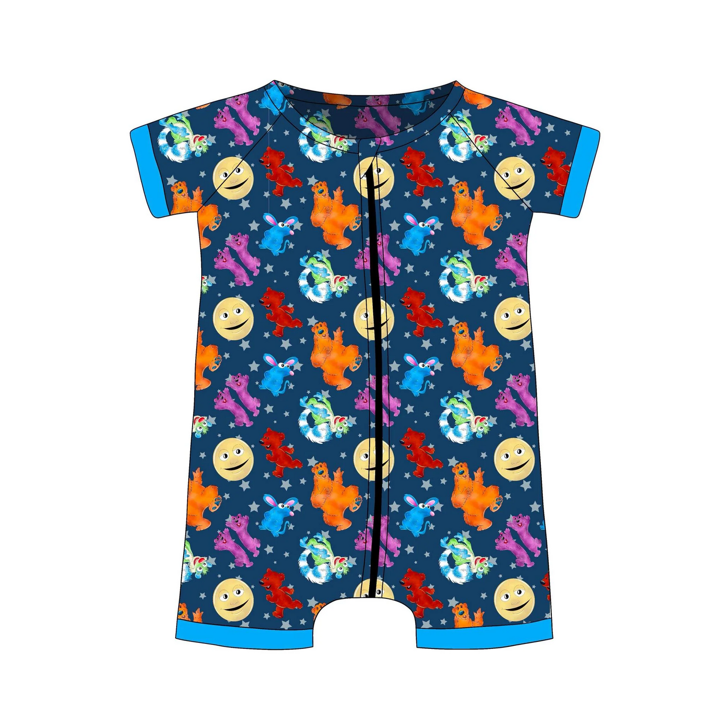 (Custom Design Preorder MOQ 5)  Cartoon Animals Stars Print Baby Summer Sleeper Zipper Romper