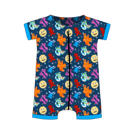 (Custom Design Preorder MOQ 5)  Cartoon Animals Stars Print Baby Summer Sleeper Zipper Romper