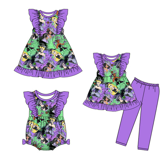 4.28(Custom Design Preorder MOQ 5 Each Design) Cartoon Princess Halloween Print Girls Matching Clothes Sisters Wear
