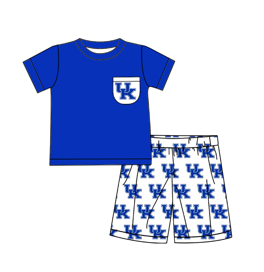 (Custom Design Preorder MOQ 5) Team's UK Blue Top White Shorts Boys Summer Clothes Set