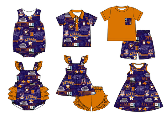 11.14(Custom Design Preorder MOQ 5 Each Design) Team's Houston Astros Print Kids Summer Matching Clothes Sibling Wear