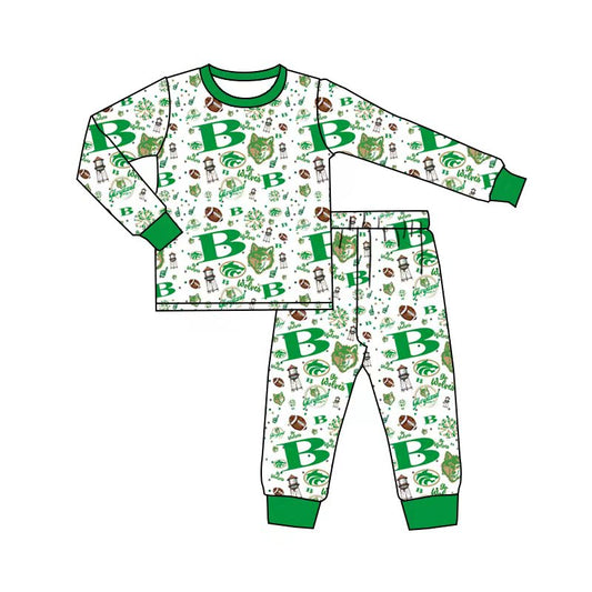 (Custom Design Preorder MOQ 5) Team's Green Print Boys Pajamas Clothes Set