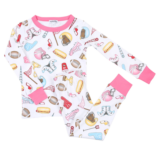 (Custom Design Preorder MOQ 5) Football Print Girls Pajamas Clothes Sets