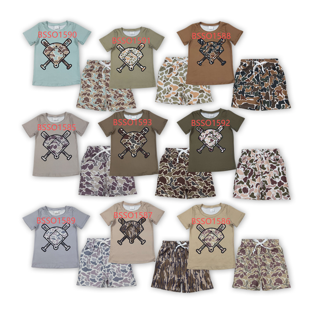 9 Colors Baseball Top Camo Shorts Boys Summer Clothes Set Brothers Wear