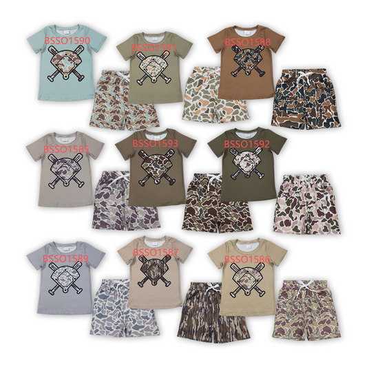 9 Colors Baseball Top Camo Shorts Boys Summer Clothes Set Brothers Wear