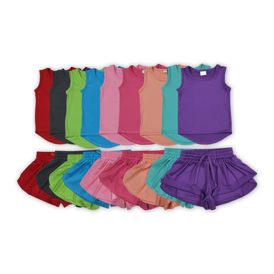 9 Colors Tank Top Shorts Girls Summer Yoga Clothes Set Sisters Wear