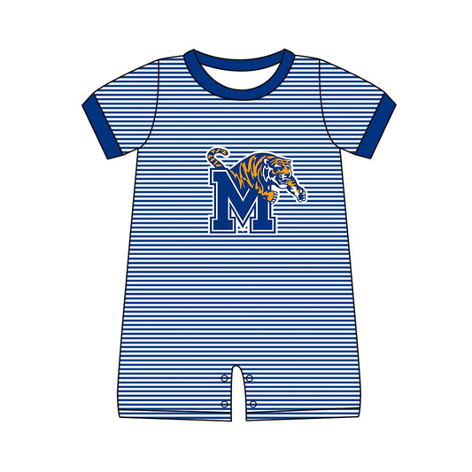 (Custom Design Preorder MOQ 5) Team's Memphis Tigers Stripes Print Baby Boys Summer Romper
