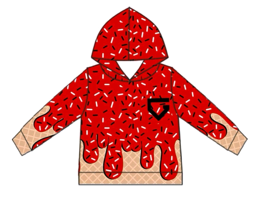 (Custom Design Preorder MOQ 5 Each Item)Team's Red Sprinkles Print Hoodie Top Mom and Me Matching Clothes